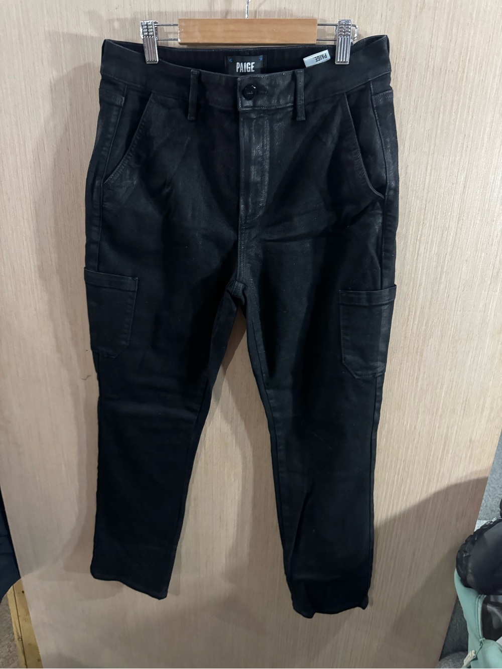 Paige Jeans Womens 30 Ankle Black Cindy Coated Slim Straight Mid Rise Denim